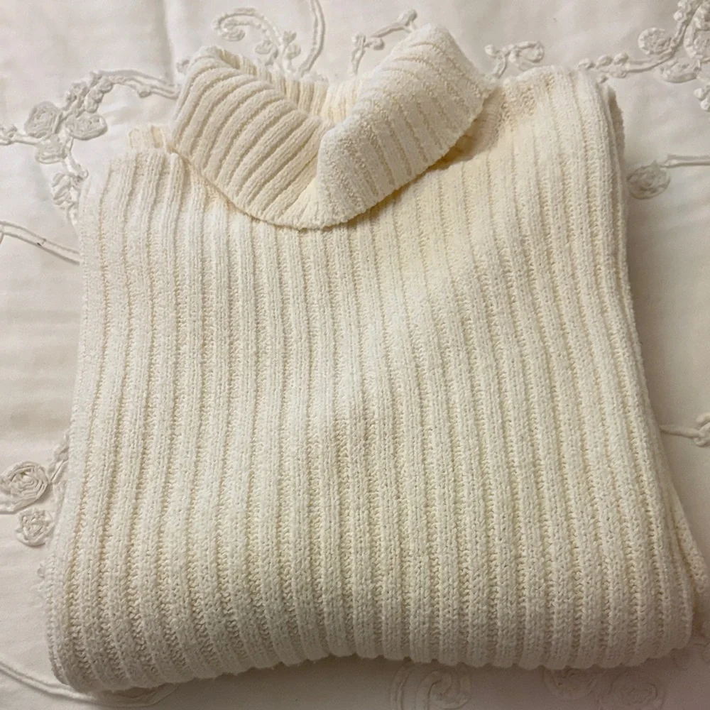 Express Cozy Cream Ribbed Turtleneck Sweater - Picture 5 of 5